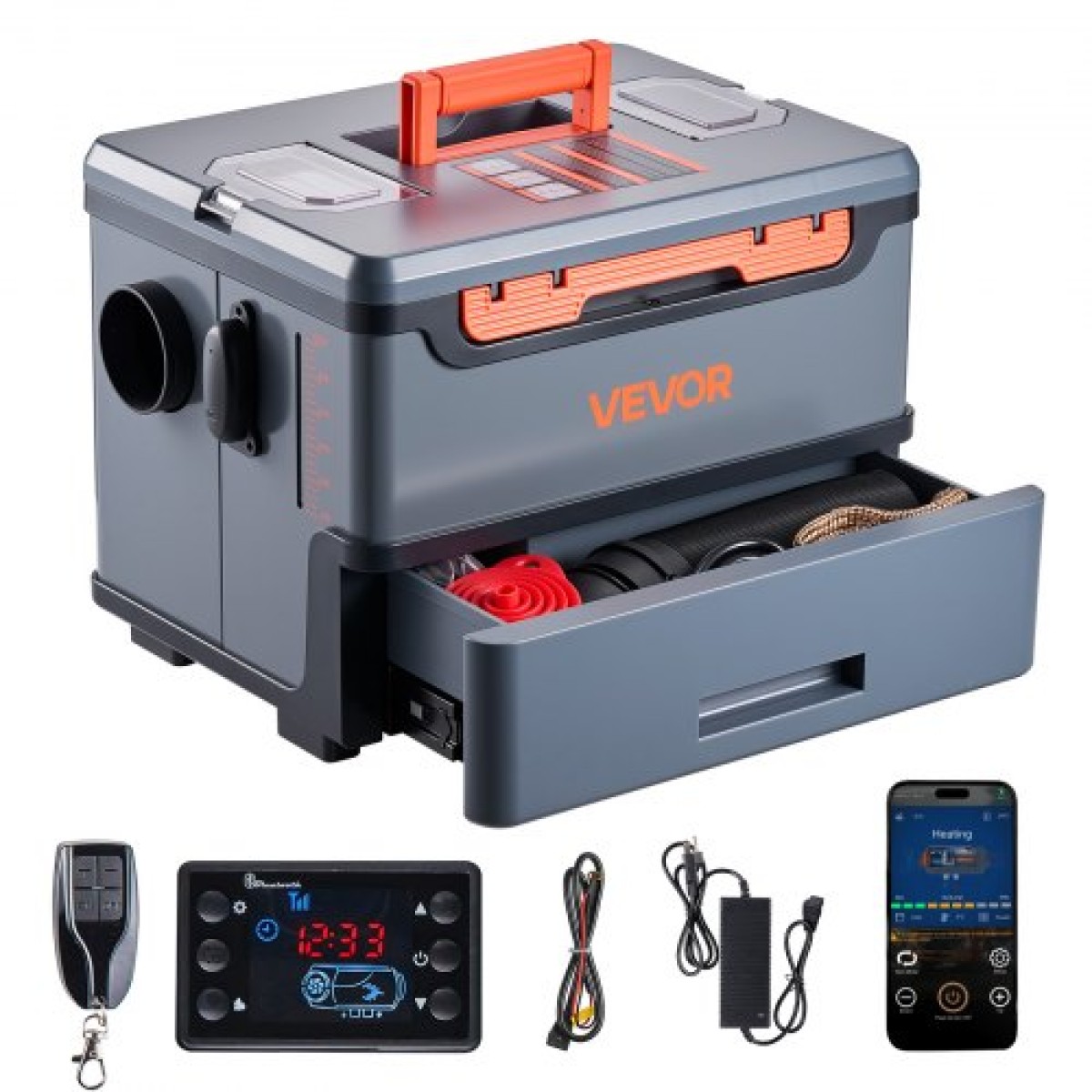 VEVOR Diesel Heater, 5-8KW DC 12V/24V, All in One Φορητός αερόθερμος ντίζελ με έλεγχο Bluetooth APP, τηλεχειριστήριο και οθόνη LCD, δεξαμενή καυσίμου 5 L για φορτηγά, φορτηγά, RV, τροχόσπιτα και γκαράζ