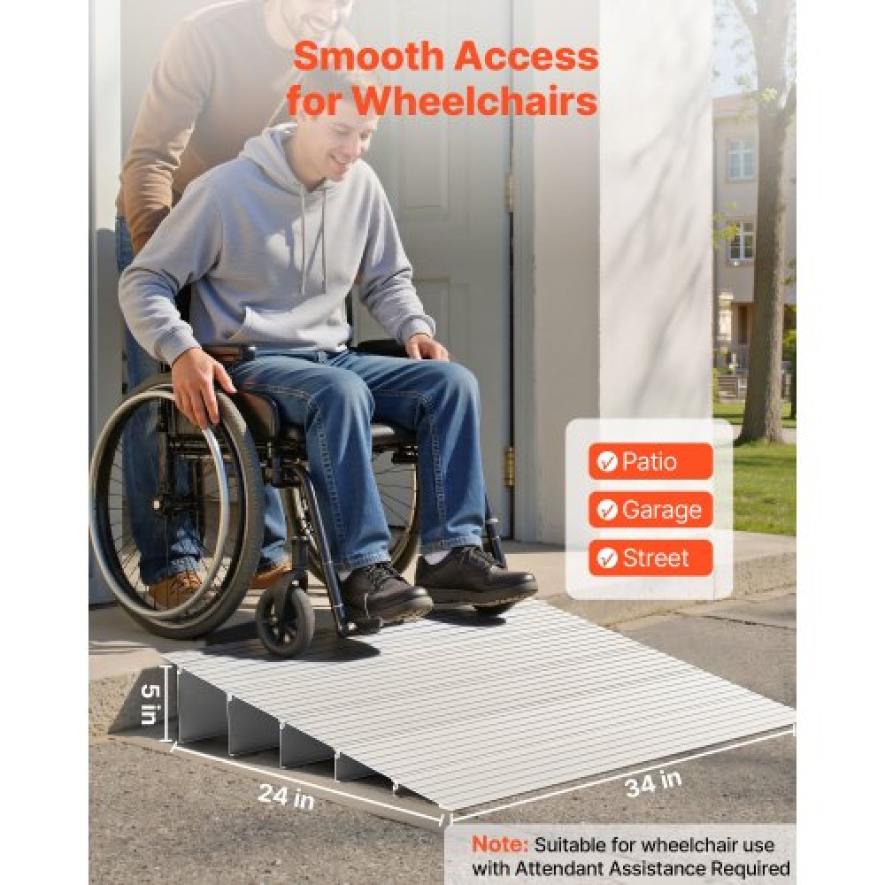 VEVOR Door Threshold Ramp, 138 mm Rise, Aluminum Alloy Threshold Ramp Rated 363 kg Load Capacity, Handicap Ramps for Home Steps for Wheelchair, Scooters, Power Chairs, Walkers, Bicycle, Tricycle