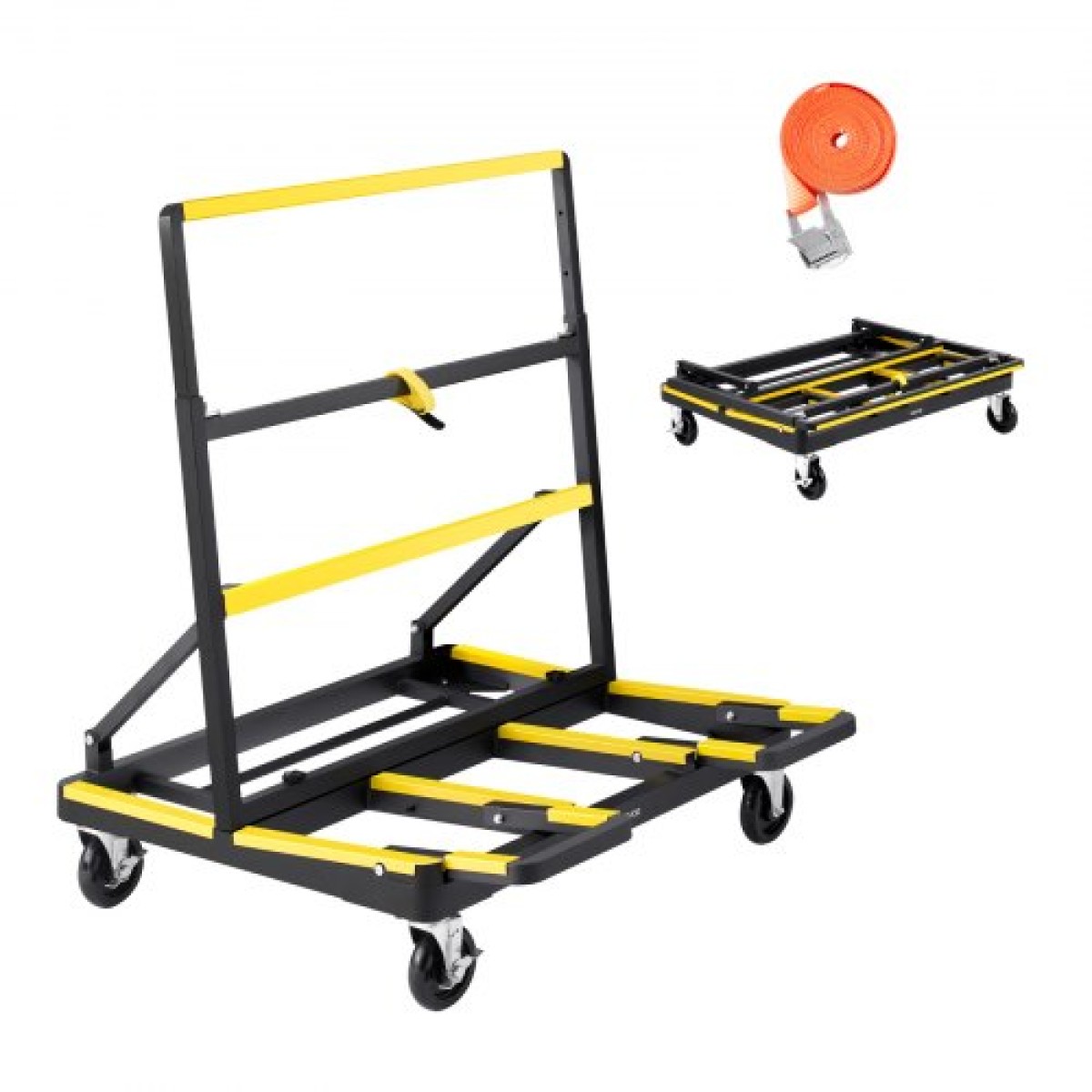 VEVOR Drywall Cart Dolly, χωρητικότητα φορτίου 816 kg, Dolly από ατσάλινο πάνελ με 4 περιστρεφόμενους τροχούς & επεκτεινόμενο κατάστρωμα, καρότσι φορτηγού με πτυσσόμενο πάνελ με ιμάντα πρόσδεσης για χειρισμό κόντρα πλακέ, γυψοσανίδα, γυαλί