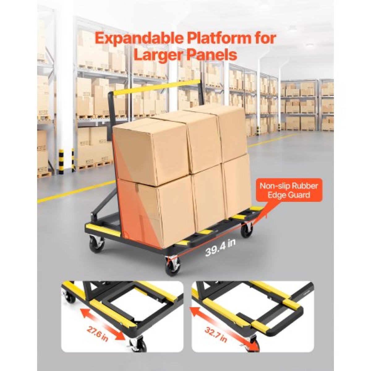VEVOR Drywall Cart Dolly, χωρητικότητα φορτίου 816 kg, Dolly από ατσάλινο πάνελ με 4 περιστρεφόμενους τροχούς & επεκτεινόμενο κατάστρωμα, καρότσι φορτηγού με πτυσσόμενο πάνελ με ιμάντα πρόσδεσης για χειρισμό κόντρα πλακέ, γυψοσανίδα, γυαλί