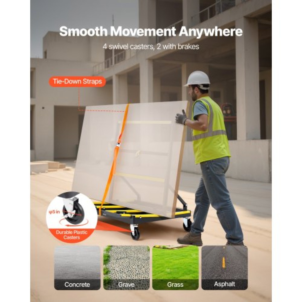 VEVOR Drywall Cart Dolly, χωρητικότητα φορτίου 816 kg, Dolly από ατσάλινο πάνελ με 4 περιστρεφόμενους τροχούς & επεκτεινόμενο κατάστρωμα, καρότσι φορτηγού με πτυσσόμενο πάνελ με ιμάντα πρόσδεσης για χειρισμό κόντρα πλακέ, γυψοσανίδα, γυαλί