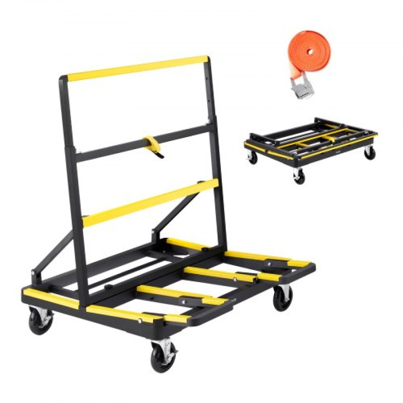 VEVOR Drywall Cart Dolly, χωρητικότητα φορτίου 816 kg, Dolly από ατσάλινο πάνελ με 4 περιστρεφόμενους τροχούς & επεκτεινόμενο κατάστρωμα, καρότσι φορτηγού με πτυσσόμενο πάνελ με ιμάντα πρόσδεσης για χειρισμό κόντρα πλακέ, γυψοσανίδα, γυαλί