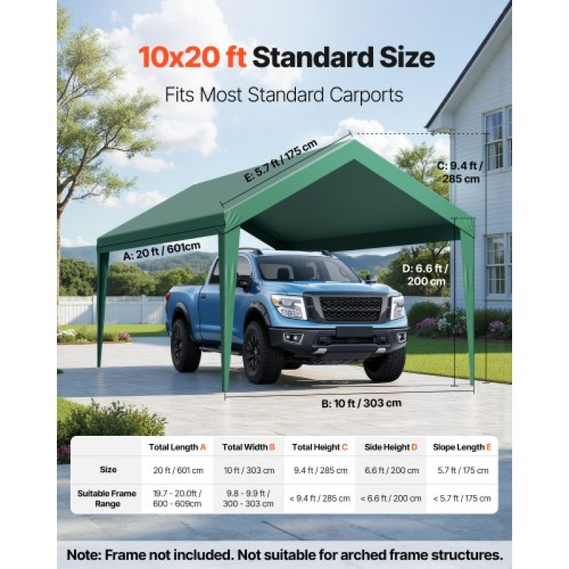 Ανταλλακτικό κουβούκλιο VEVOR, 3 x 6 m Tarp Tent Tent Garage Potable, Tarp για προστασία από την υπεριώδη ακτινοβολία και αδιάβροχο, κάλυμμα θύρας αυτοκινήτου βαρέως τύπου με μπάγκες, σκούρο πράσινο, πλαίσιο Δεν περιλαμβάνεται