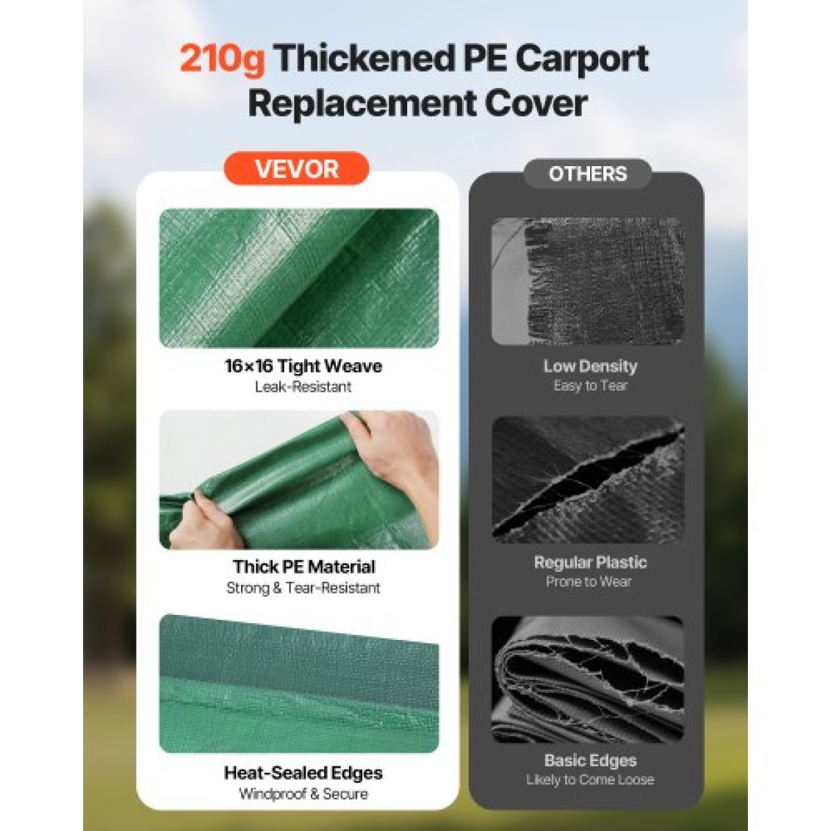 Ανταλλακτικό κουβούκλιο VEVOR, 3 x 6 m Tarp Tent Tent Garage Potable, Tarp για προστασία από την υπεριώδη ακτινοβολία και αδιάβροχο, κάλυμμα θύρας αυτοκινήτου βαρέως τύπου με μπάγκες, σκούρο πράσινο, πλαίσιο Δεν περιλαμβάνεται