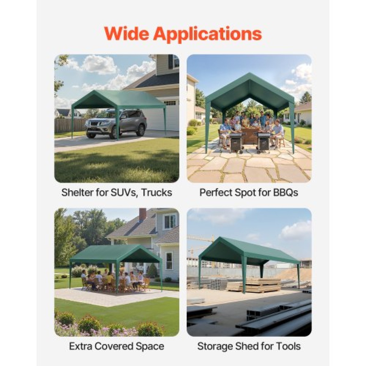 Ανταλλακτικό κουβούκλιο VEVOR, 3 x 6 m Tarp Tent Tent Garage Potable, Tarp για προστασία από την υπεριώδη ακτινοβολία και αδιάβροχο, κάλυμμα θύρας αυτοκινήτου βαρέως τύπου με μπάγκες, σκούρο πράσινο, πλαίσιο Δεν περιλαμβάνεται