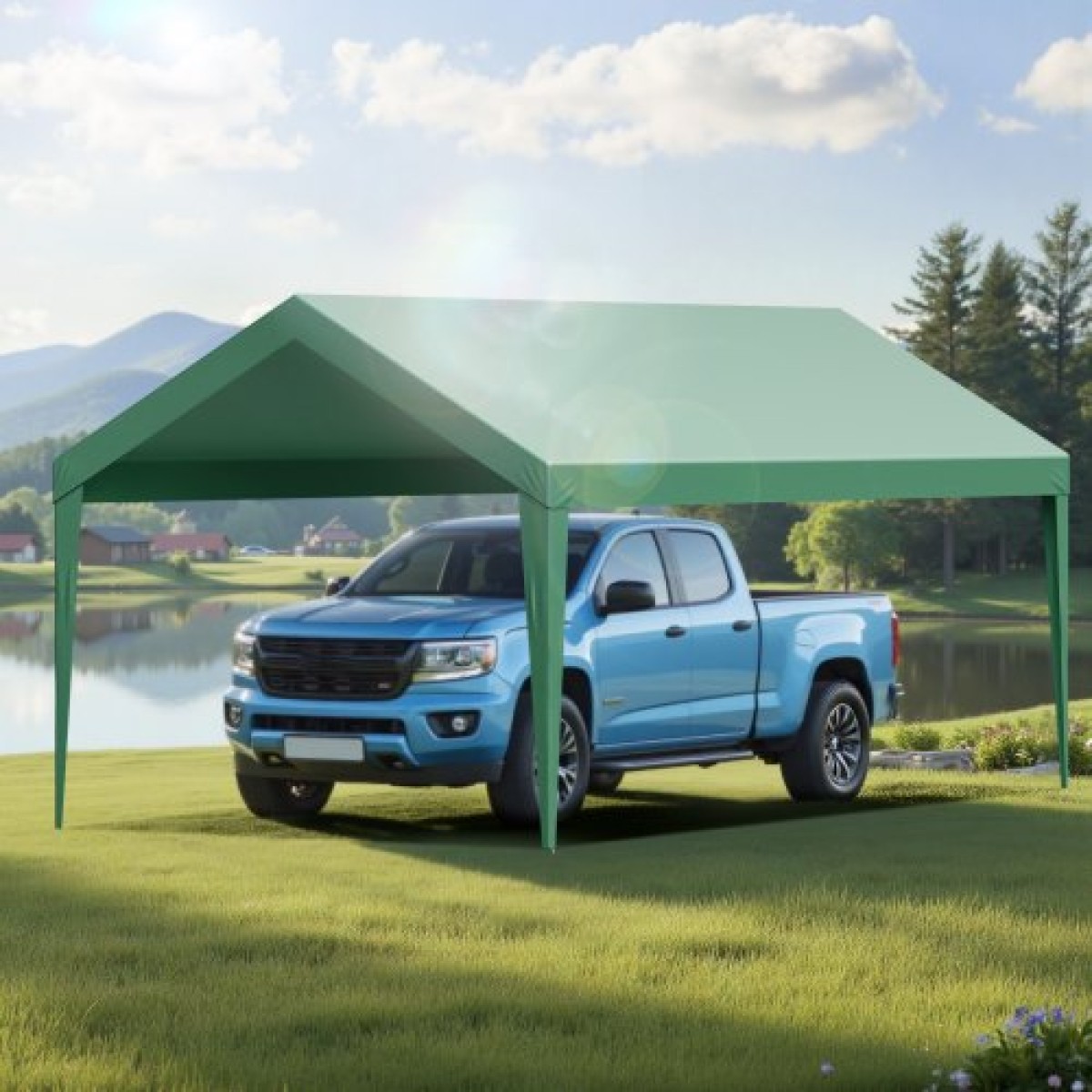 Ανταλλακτικό κουβούκλιο VEVOR, 3 x 6 m Tarp Tent Tent Garage Potable, Tarp για προστασία από την υπεριώδη ακτινοβολία και αδιάβροχο, κάλυμμα θύρας αυτοκινήτου βαρέως τύπου με μπάγκες, σκούρο πράσινο, πλαίσιο Δεν περιλαμβάνεται
