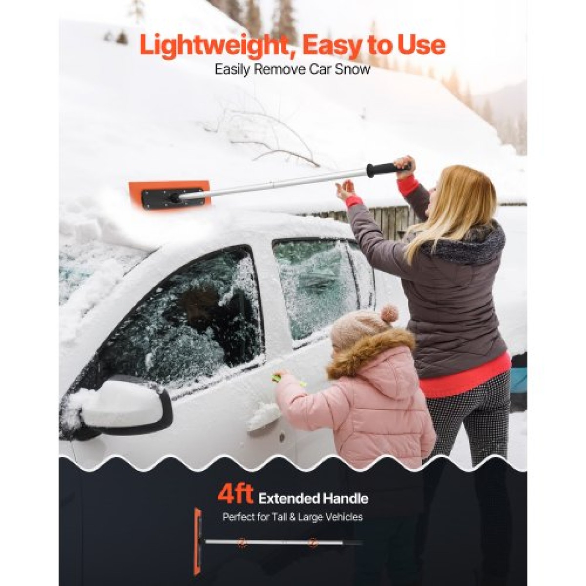 VEVOR Snow Roof Rake, 1,2m Long Reach Roof Snow Snow Scraper, 45cm Λεπίδα αφρού για χωρίς γρατσουνιές, Αντιολισθητική λαβή, Ελαφρύ εργαλείο αφαίρεσης χιονιού για καθαρισμό υπολειμμάτων από ταράτσα γκαράζ οχημάτων