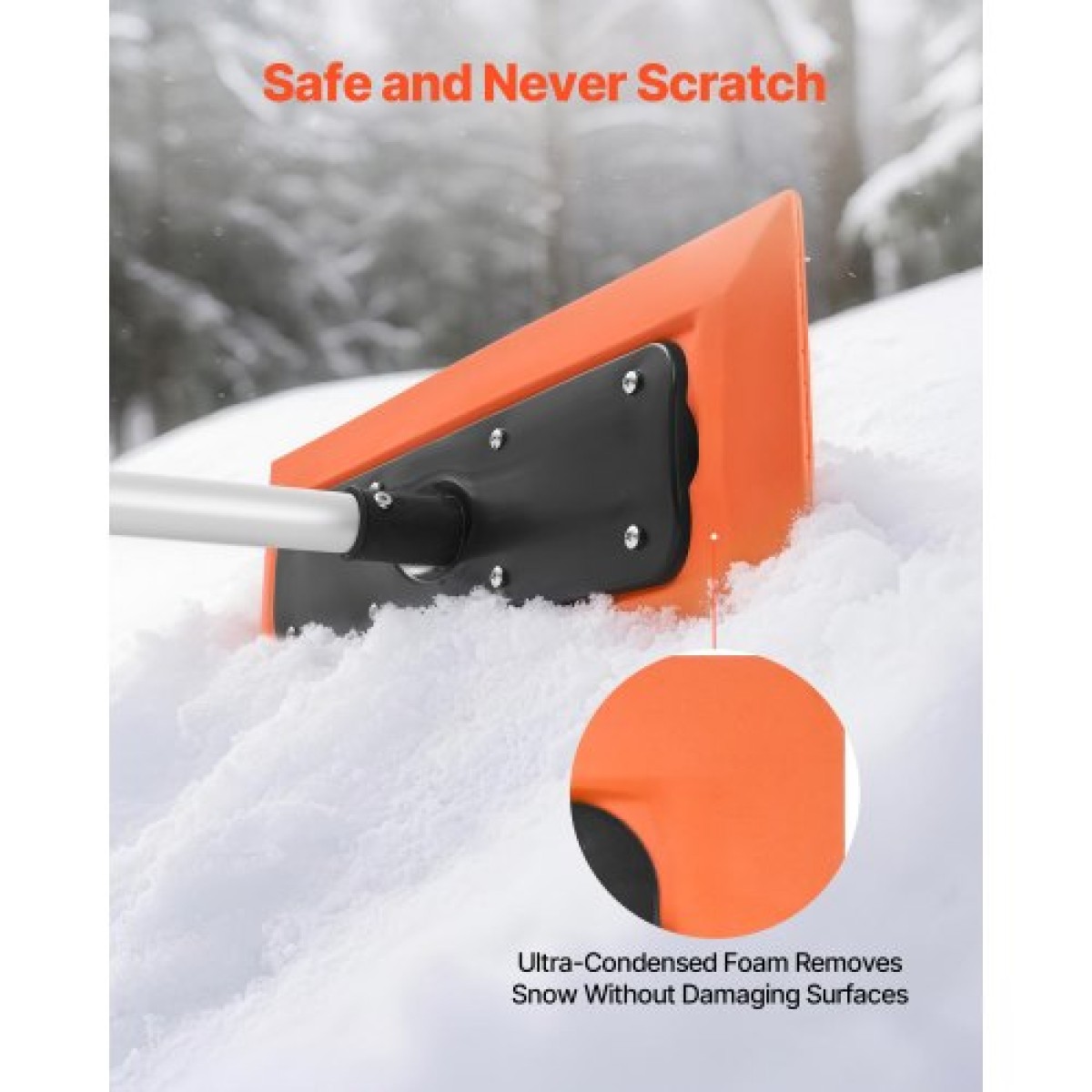VEVOR Snow Roof Rake, 1,2m Long Reach Roof Snow Snow Scraper, 45cm Λεπίδα αφρού για χωρίς γρατσουνιές, Αντιολισθητική λαβή, Ελαφρύ εργαλείο αφαίρεσης χιονιού για καθαρισμό υπολειμμάτων από ταράτσα γκαράζ οχημάτων