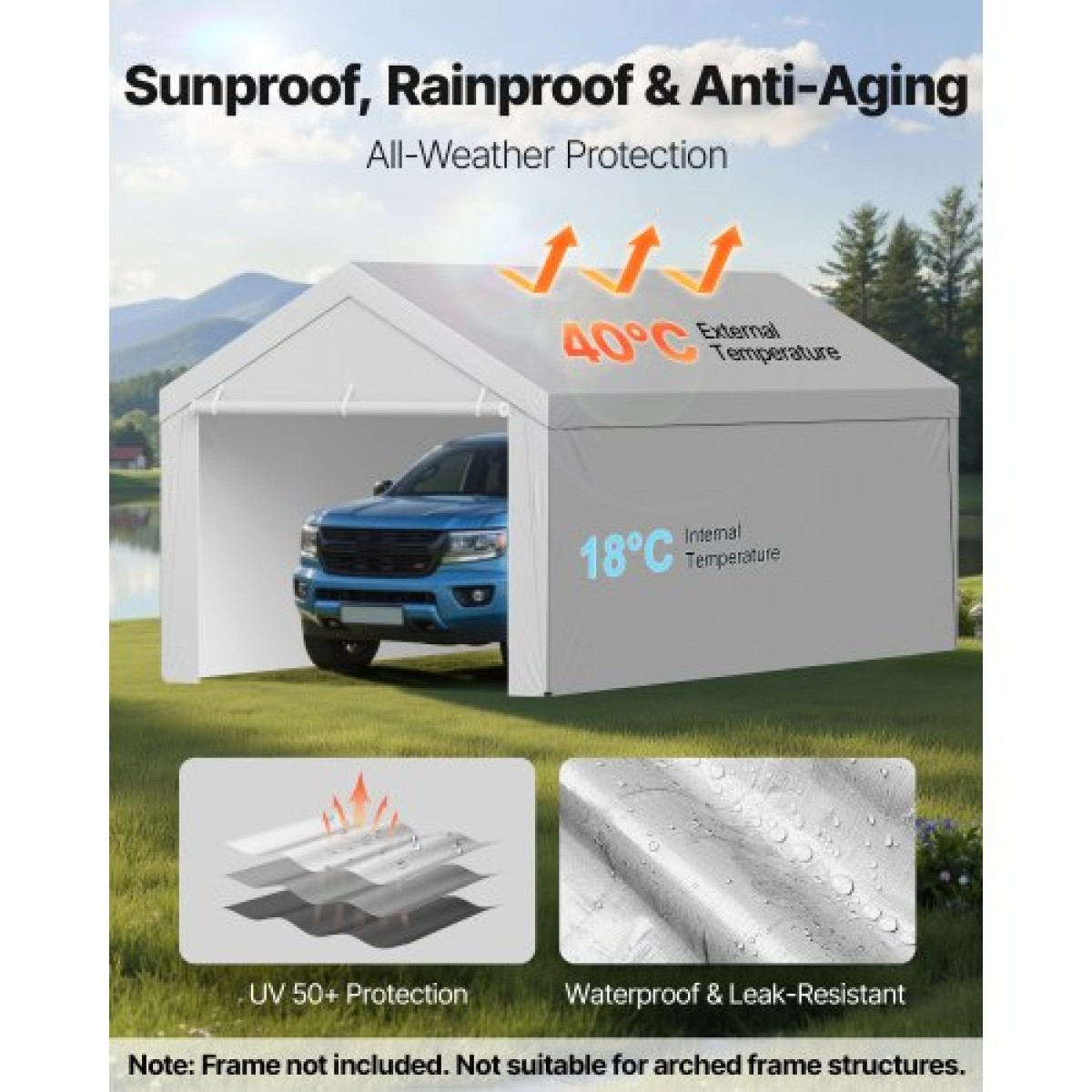 Ανταλλακτικό κουβούκλιο VEVOR, 3,6 x 6 m Tarp για πόσιμο γκαράζ με πλαϊνά τοιχώματα, ανθεκτικό στην υπεριώδη ακτινοβολία & αδιάβροχο, βαρέως τύπου τάπα για σκέπαστρο αυτοκινήτου με μπάγκες, γκρι, πλαίσιο δεν περιλαμβάνεται