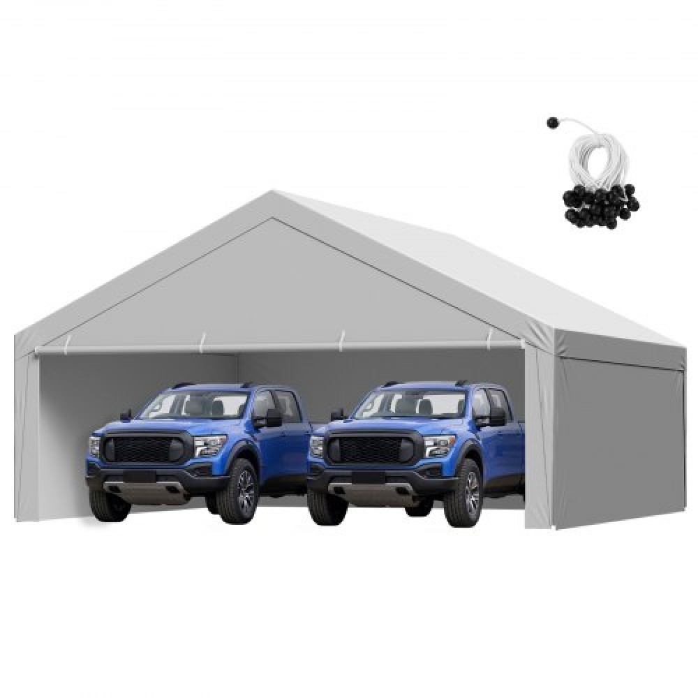 Ανταλλακτικό κουβούκλιο VEVOR Carport, 6 x 6 m Tarp για πόσιμο γκαράζ με πλάγια τοιχώματα, ανθεκτικό στην υπεριώδη ακτινοβολία & αδιάβροχο, βαρέως τύπου σκέπαστρο αυτοκινήτου με μπάγκες, γκρι, πλαίσιο δεν περιλαμβάνεται