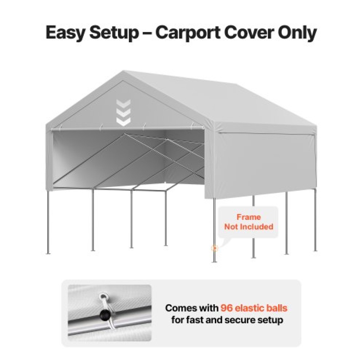 Ανταλλακτικό κουβούκλιο VEVOR Carport, 6 x 6 m Tarp για πόσιμο γκαράζ με πλάγια τοιχώματα, ανθεκτικό στην υπεριώδη ακτινοβολία & αδιάβροχο, βαρέως τύπου σκέπαστρο αυτοκινήτου με μπάγκες, γκρι, πλαίσιο δεν περιλαμβάνεται