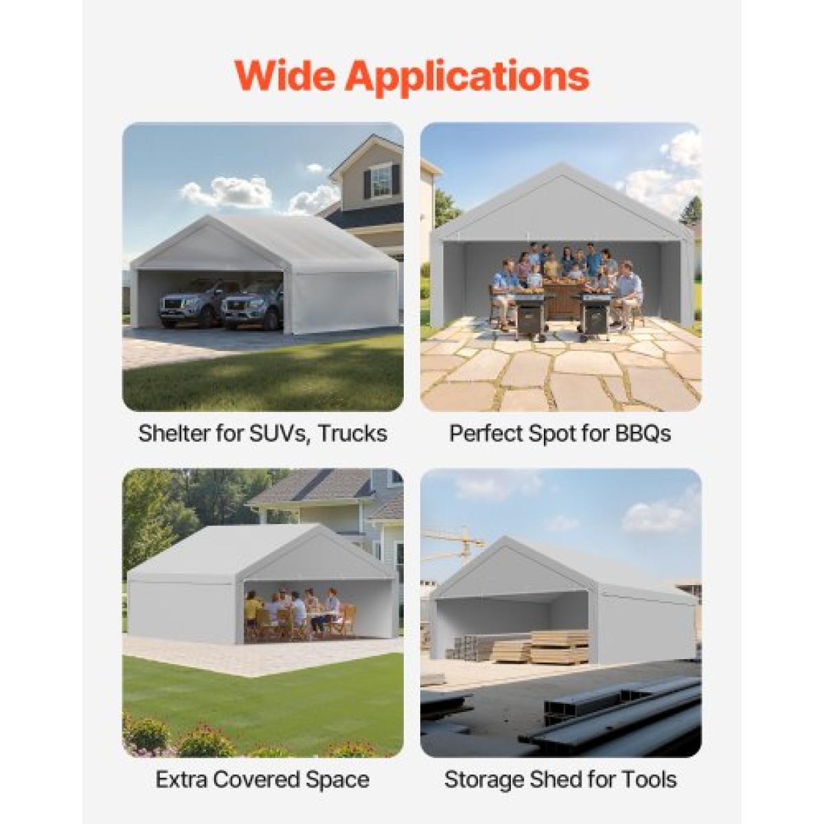 Ανταλλακτικό κουβούκλιο VEVOR Carport, 6 x 6 m Tarp για πόσιμο γκαράζ με πλάγια τοιχώματα, ανθεκτικό στην υπεριώδη ακτινοβολία & αδιάβροχο, βαρέως τύπου σκέπαστρο αυτοκινήτου με μπάγκες, γκρι, πλαίσιο δεν περιλαμβάνεται