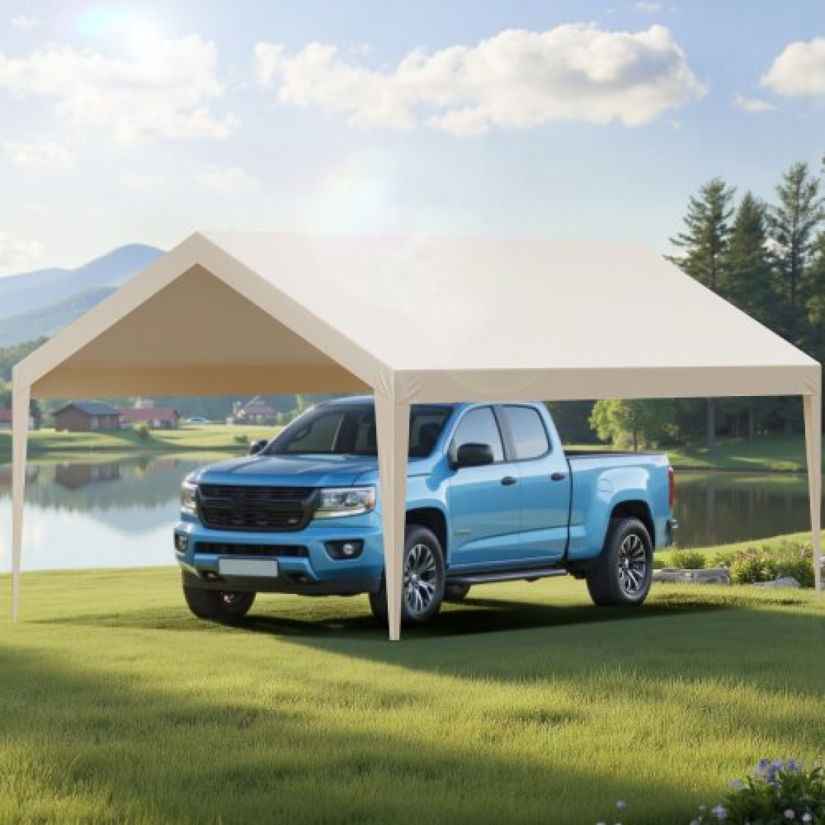 Ανταλλακτικό κουβούκλιο VEVOR, 3,6 x 6 m Tarp για πόσιμο γκαράζ, ανθεκτικό στην υπεριώδη ακτινοβολία & αδιάβροχο κάλυμμα θύρας αυτοκινήτου με μπαλάκια, μπεζ, πλαίσιο Δεν περιλαμβάνεται