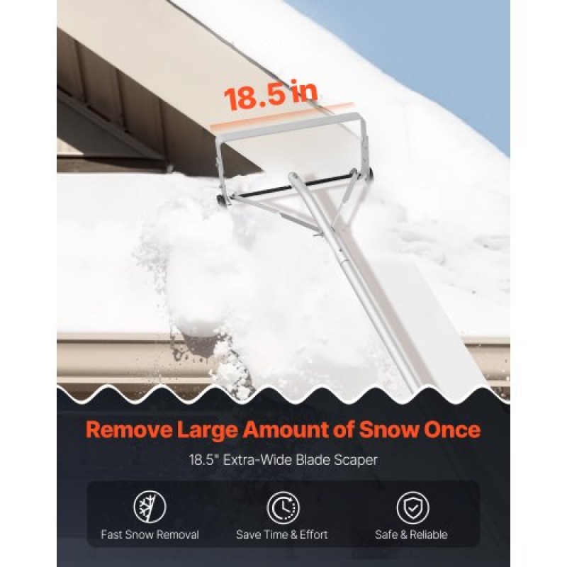 VEVOR Snow Roof Rake, 22 cm Lade Aluminium, 1,58-9,13 m Adjustable Roof Snow Scraper with Wheels & Slide, , Ελαφρύ εργαλείο αφαίρεσης χιονιού για καθαρισμό υπολειμμάτων στην ταράτσα σπιτιού