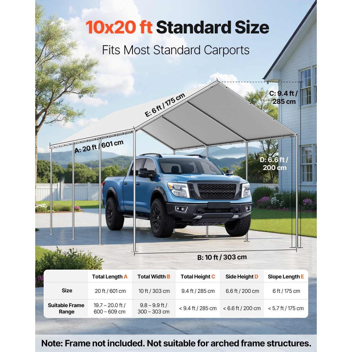 Ανταλλακτικό κουβούκλιο VEVOR, 3 x 6 m Tarp Tent Tent Garage Potable, Tarp για προστασία από την υπεριώδη ακτινοβολία και αδιάβροχο, κάλυμμα θύρας αυτοκινήτου βαρέως τύπου με μπάγκες, γκρι, πλαίσιο Δεν περιλαμβάνεται