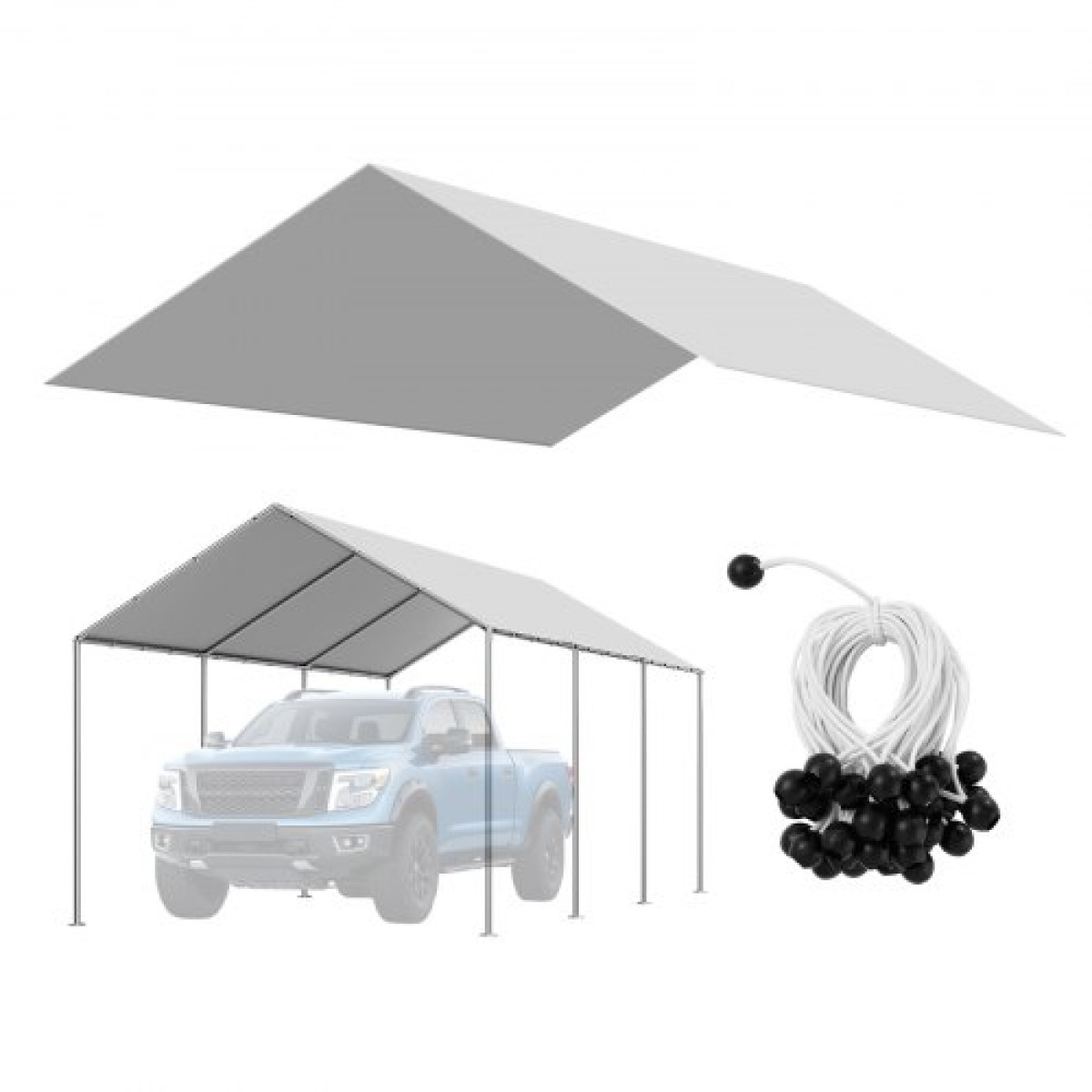 Ανταλλακτικό κουβούκλιο VEVOR, 3 x 6 m Tarp Tent Tent Garage Potable, Tarp για προστασία από την υπεριώδη ακτινοβολία και αδιάβροχο, κάλυμμα θύρας αυτοκινήτου βαρέως τύπου με μπάγκες, γκρι, πλαίσιο Δεν περιλαμβάνεται