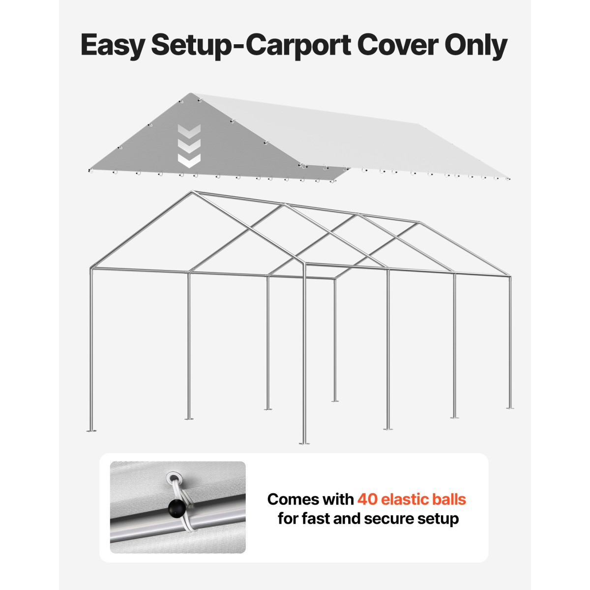 Ανταλλακτικό κουβούκλιο VEVOR, 3 x 6 m Tarp Tent Tent Garage Potable, Tarp για προστασία από την υπεριώδη ακτινοβολία και αδιάβροχο, κάλυμμα θύρας αυτοκινήτου βαρέως τύπου με μπάγκες, γκρι, πλαίσιο Δεν περιλαμβάνεται
