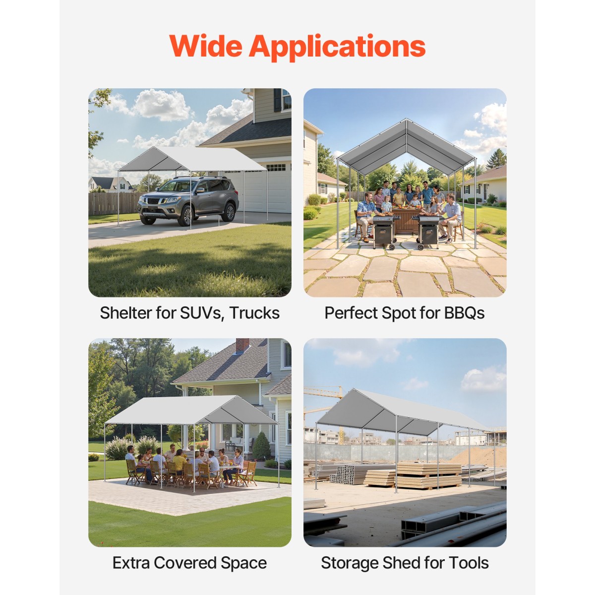 Ανταλλακτικό κουβούκλιο VEVOR, 3 x 6 m Tarp Tent Tent Garage Potable, Tarp για προστασία από την υπεριώδη ακτινοβολία και αδιάβροχο, κάλυμμα θύρας αυτοκινήτου βαρέως τύπου με μπάγκες, γκρι, πλαίσιο Δεν περιλαμβάνεται