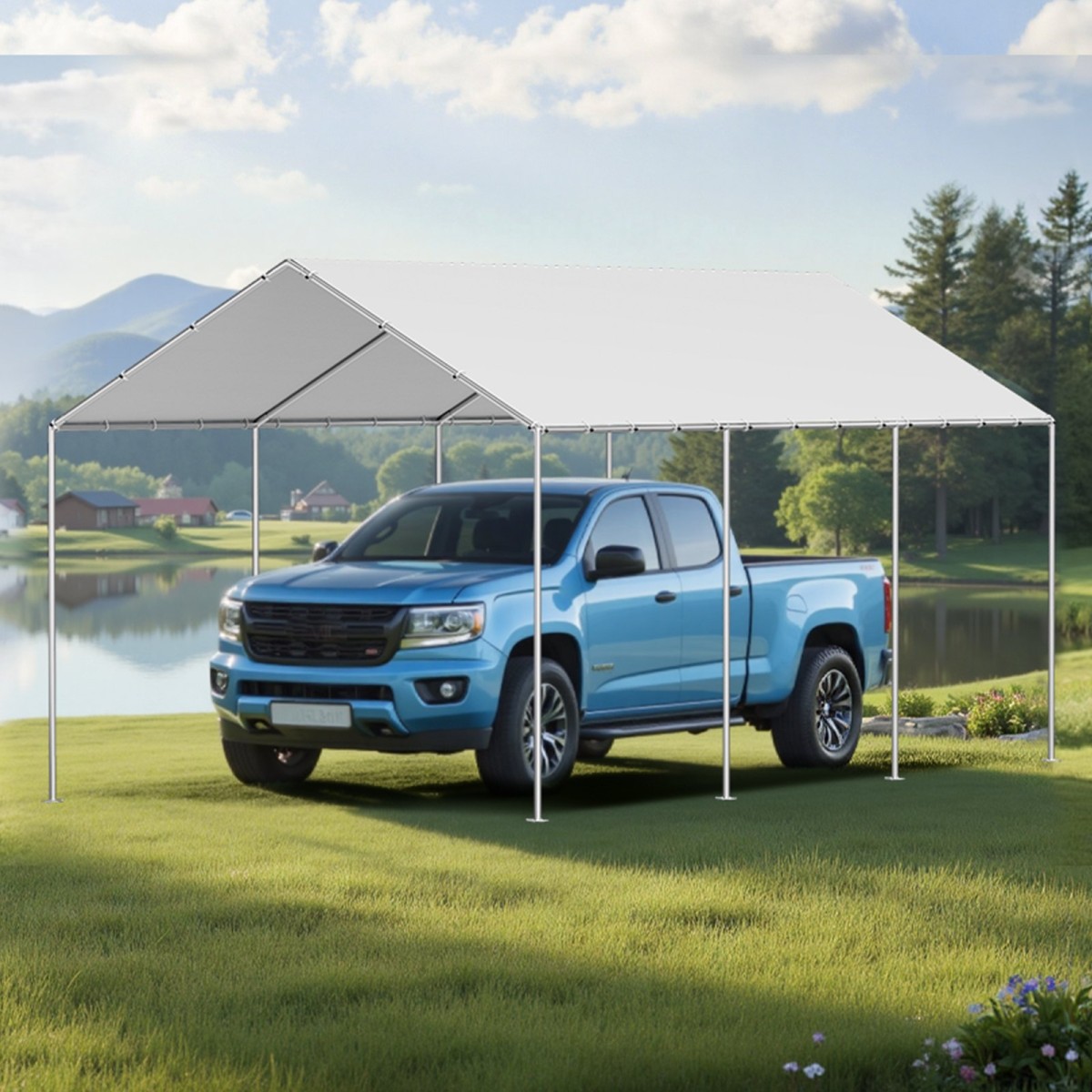 Ανταλλακτικό κουβούκλιο VEVOR, 3 x 6 m Tarp Tent Tent Garage Potable, Tarp για προστασία από την υπεριώδη ακτινοβολία και αδιάβροχο, κάλυμμα θύρας αυτοκινήτου βαρέως τύπου με μπάγκες, γκρι, πλαίσιο Δεν περιλαμβάνεται