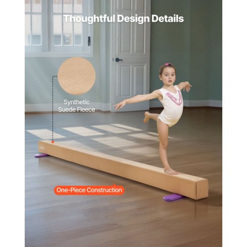 VEVOR 8FT Balance Beam για παιδιά, 158,7 KG Δοκός δαπέδου σταθερής στήριξης γυμναστικής με αντιολισθητικά ξύλινα χαλάκια, εξοπλισμός γυμναστικής με ξύλινο πυρήνα με αντιολισθητικό πάτο για το σπίτι και το γυμναστήριο, κίτρινο