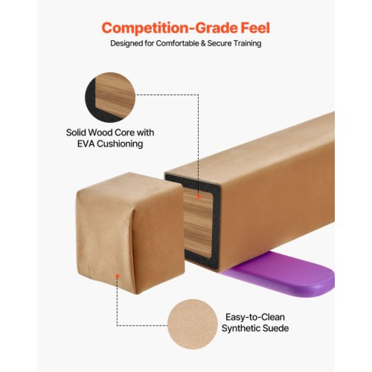 VEVOR 8FT Balance Beam για παιδιά, 158,7 KG Δοκός δαπέδου σταθερής στήριξης γυμναστικής με αντιολισθητικά ξύλινα χαλάκια, εξοπλισμός γυμναστικής με ξύλινο πυρήνα με αντιολισθητικό πάτο για το σπίτι και το γυμναστήριο, κίτρινο