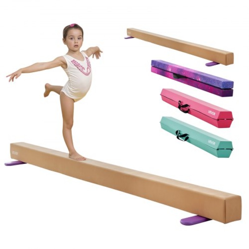 VEVOR 8FT Balance Beam για παιδιά, 158,7 KG Δοκός δαπέδου σταθερής στήριξης γυμναστικής με αντιολισθητικά ξύλινα χαλάκια, εξοπλισμός γυμναστικής με ξύλινο πυρήνα με αντιολισθητικό πάτο για το σπίτι και το γυμναστήριο, κίτρινο