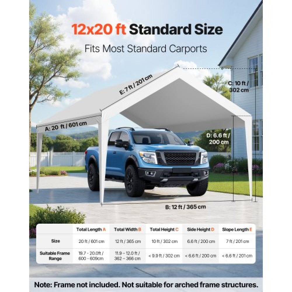 Ανταλλακτικό κουβούκλιο VEVOR, 3,6 x 6 m Tarp Tent Tent Potable Garage, Tarp για προστασία από την υπεριώδη ακτινοβολία & αδιάβροχο, κάλυμμα θύρας αυτοκινήτου βαρέως τύπου με μπάγκες, λευκό, πλαίσιο Δεν περιλαμβάνεται