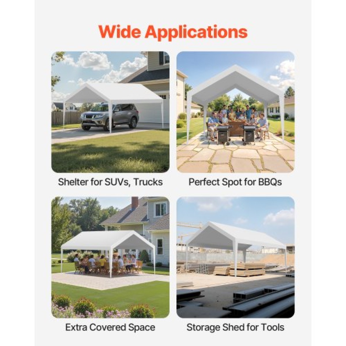 Ανταλλακτικό κουβούκλιο VEVOR, 3,6 x 6 m Tarp Tent Tent Potable Garage, Tarp για προστασία από την υπεριώδη ακτινοβολία & αδιάβροχο, κάλυμμα θύρας αυτοκινήτου βαρέως τύπου με μπάγκες, λευκό, πλαίσιο Δεν περιλαμβάνεται