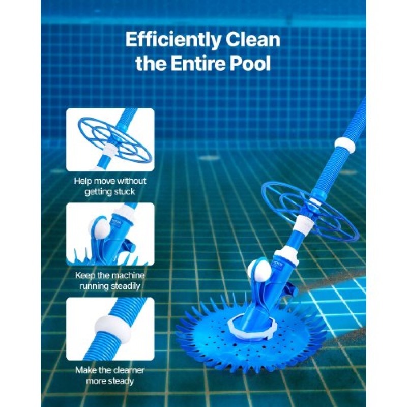 VEVOR Suction Pool Cleaner, Automatic Pool Vacuum Cleaner, Suction Side Automatic Pool Cleaner, Suction Vacuum Pool Sweeper with 12 Holes, for In-Sound and Overground Pool Up to 609,6 x 1066,8 cm