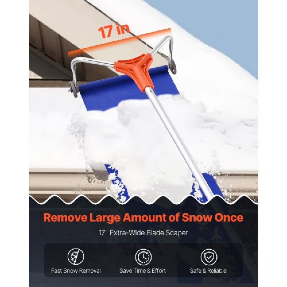 VEVOR Snow Roof Rake, 27cm λεπίδα αλουμινίου, 1,25-5,24 m Ρυθμιζόμενη ξύστρα οροφής με ρόδες και ολίσθηση, ελαφρύ εργαλείο αφαίρεσης χιονιού για καθαρισμό υπολειμμάτων στην ταράτσα σπιτιού