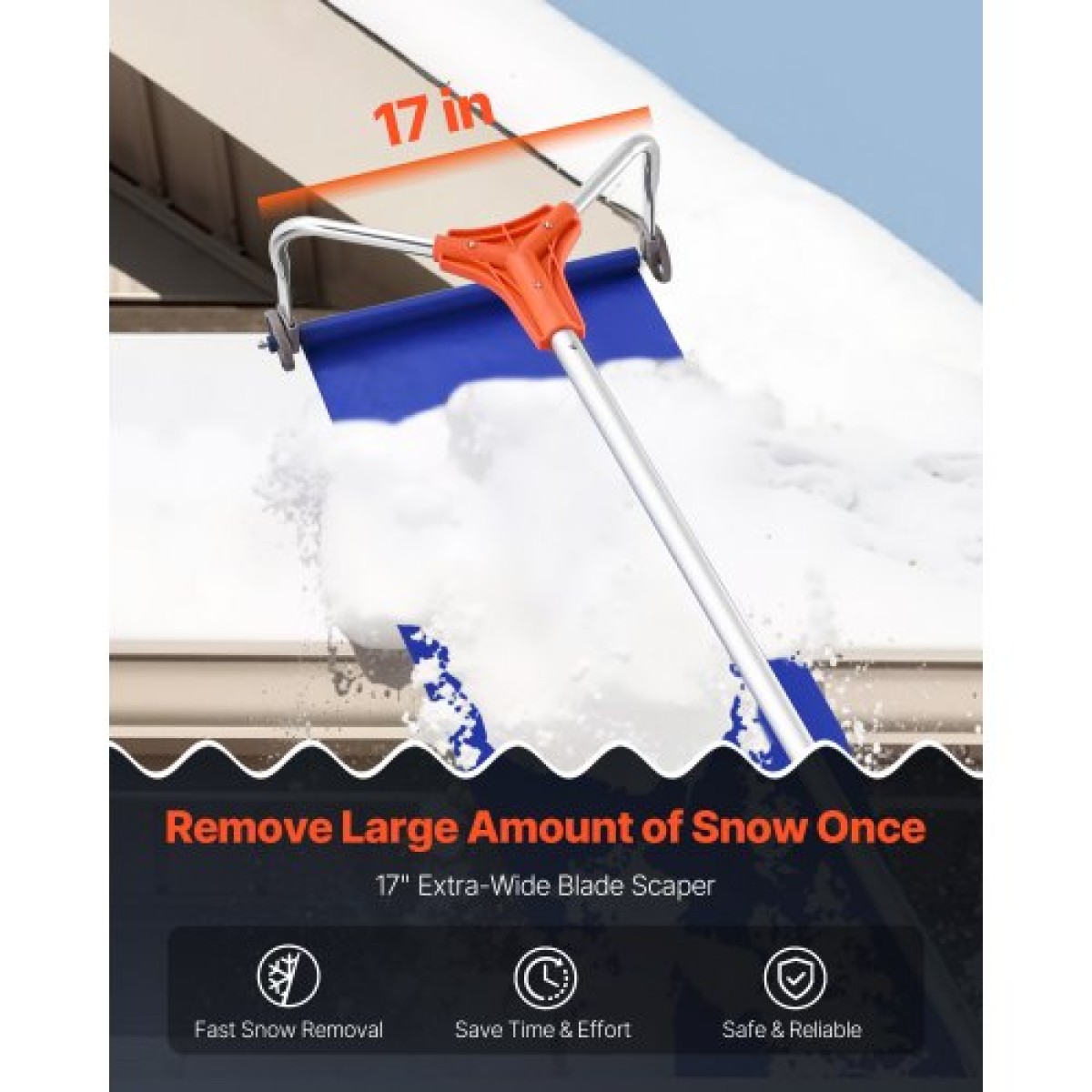 VEVOR Snow Roof Rake, 27cm λεπίδα αλουμινίου, 1,25-5,24 m Ρυθμιζόμενη ξύστρα οροφής με ρόδες και ολίσθηση, ελαφρύ εργαλείο αφαίρεσης χιονιού για καθαρισμό υπολειμμάτων στην ταράτσα σπιτιού