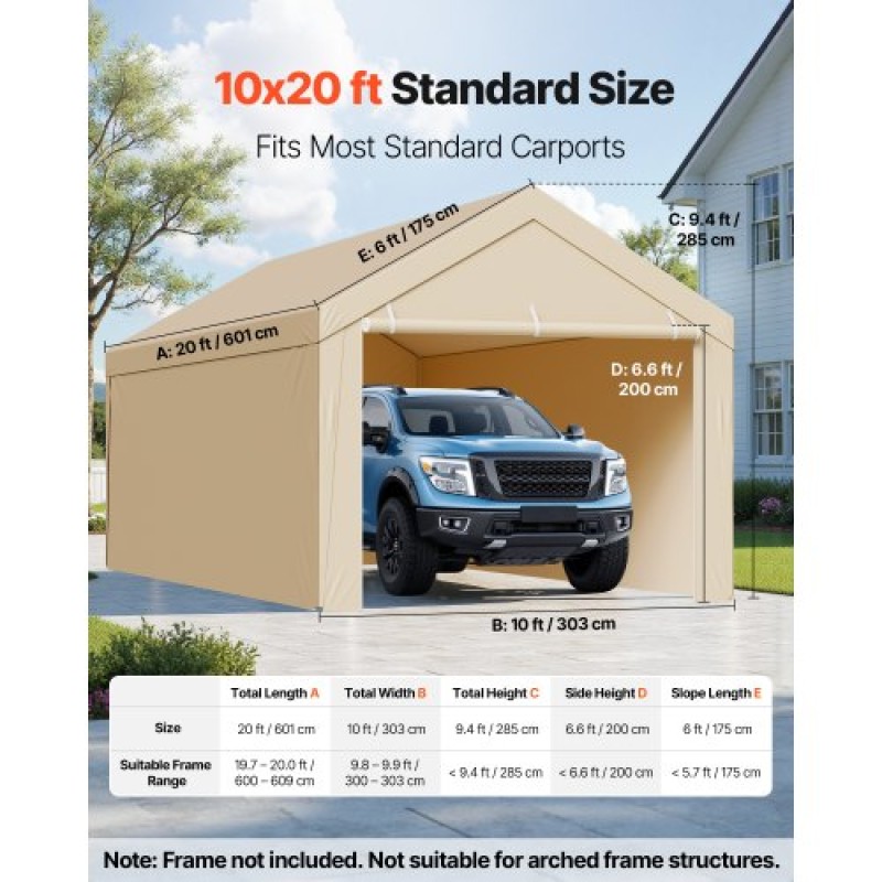 Ανταλλακτικό κουβούκλιο VEVOR Carport, 3 x 6 m Tarp για πόσιμο γκαράζ με πλάγια τοιχώματα, ανθεκτικό στην υπεριώδη ακτινοβολία & αδιάβροχο, βαρέως τύπου σκέπαστρο αυτοκινήτου με μπάγκες, μπεζ, πλαίσιο Δεν περιλαμβάνεται