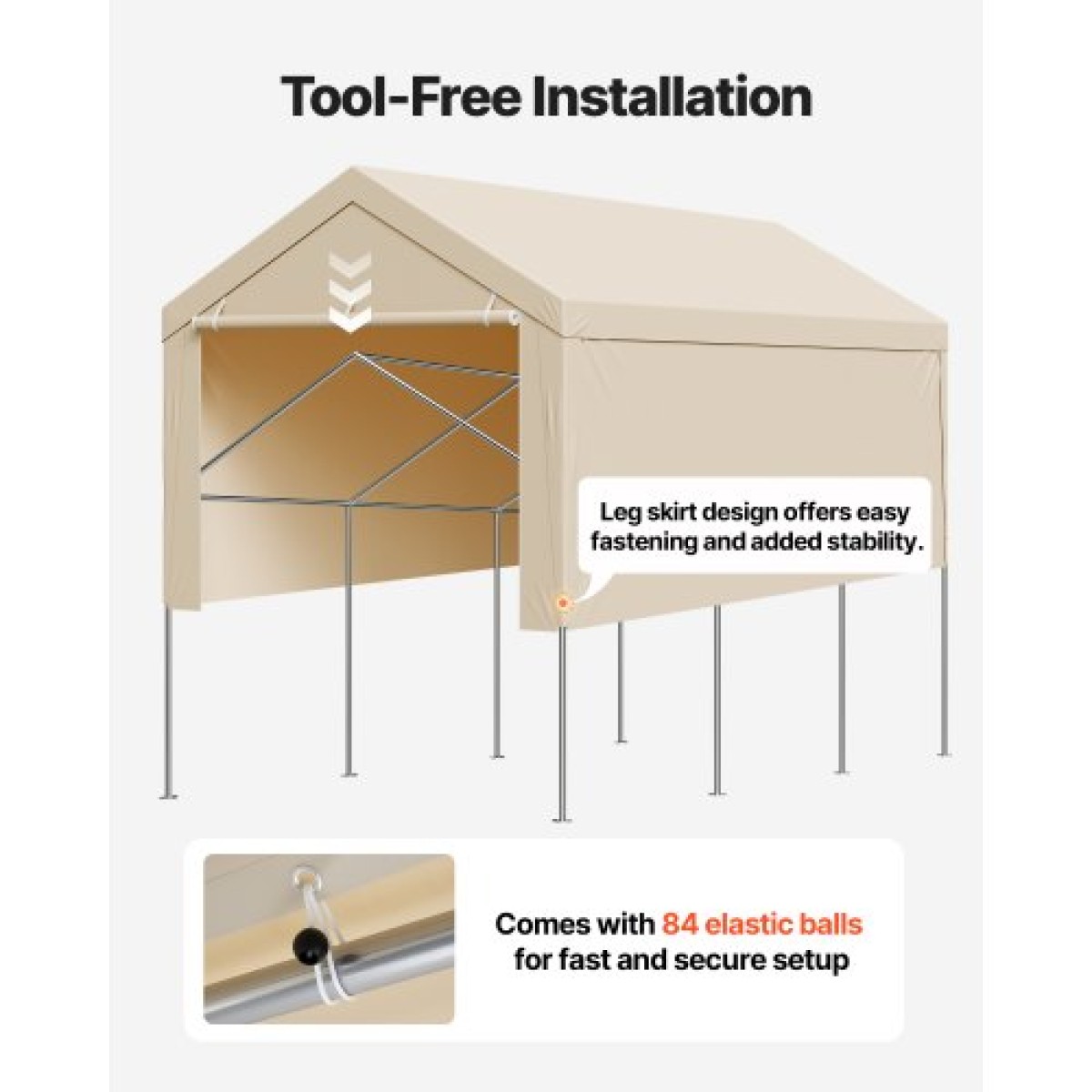 Ανταλλακτικό κουβούκλιο VEVOR Carport, 3 x 6 m Tarp για πόσιμο γκαράζ με πλάγια τοιχώματα, ανθεκτικό στην υπεριώδη ακτινοβολία & αδιάβροχο, βαρέως τύπου σκέπαστρο αυτοκινήτου με μπάγκες, μπεζ, πλαίσιο Δεν περιλαμβάνεται