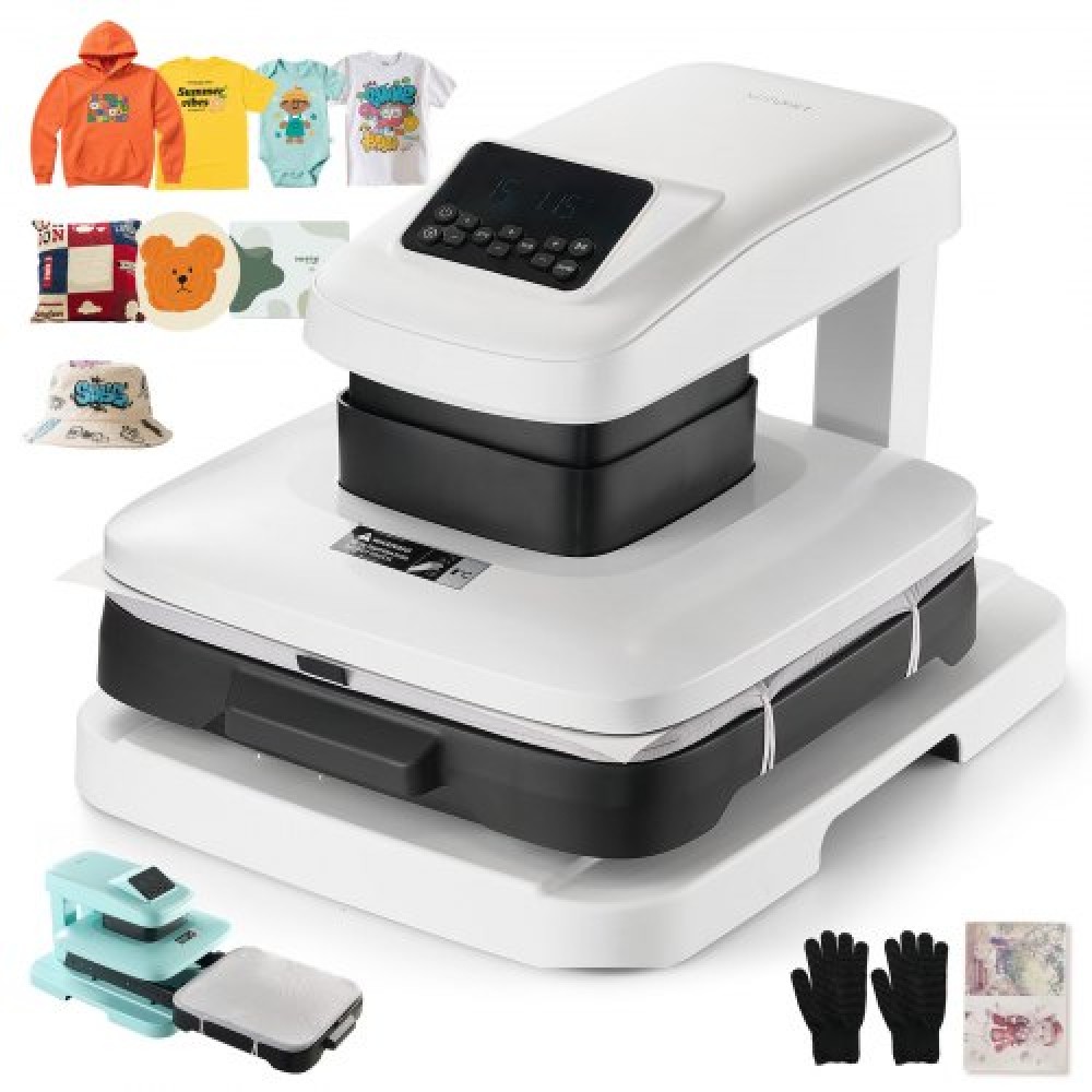 VEVOR Auto Heat Press Machine, 38 x 38 cm, T-Shirt Press Machine with Auto Release and Adjustable Pressure, Digital Display, Rapid Heating, for Sublimation, Vinyl, Heat Transfer Projects, White