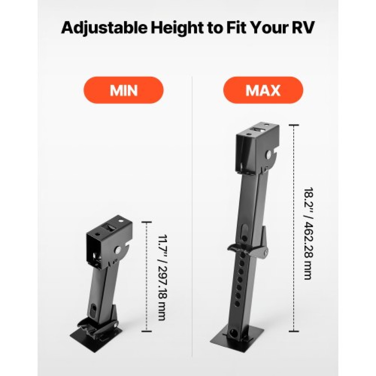 VEVOR Telescoping Stabilizer Jack, 2PCS Telescoping Folding Trailer Jack, Trailer Swing Down Stabilizer Jack for RV Trailer, Υποστηρίζει χωρητικότητα 453,59kg το καθένα, Ρυθμιζόμενο από 297,18mm έως 462,28mm