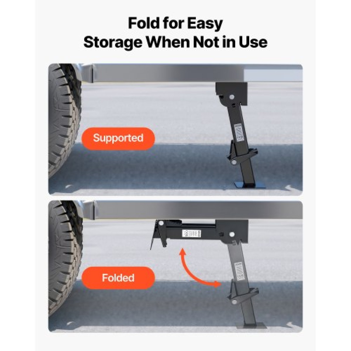 VEVOR Telescoping Stabilizer Jack, 2PCS Telescoping Folding Trailer Jack, Trailer Swing Down Stabilizer Jack for RV Trailer, Υποστηρίζει χωρητικότητα 453,59kg το καθένα, Ρυθμιζόμενο από 297,18mm έως 462,28mm