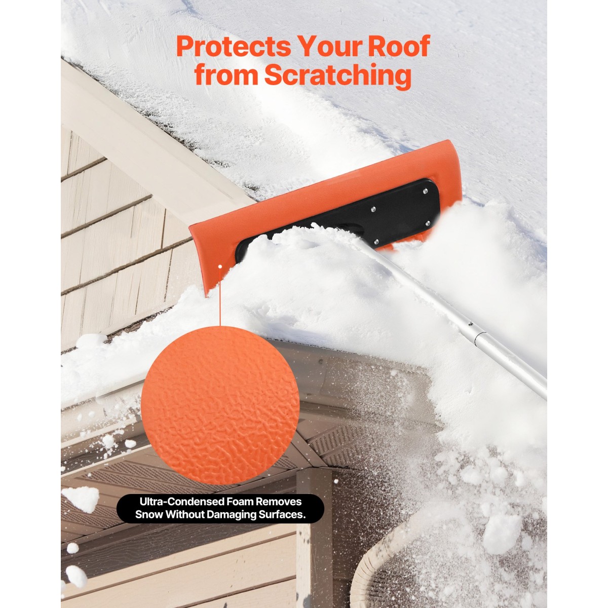 VEVOR Snow Roof Rake, 45cm λεπίδα αφρού, 2,25-5,62 m Ρυθμιζόμενη ξύστρα οροφής, σωλήνες επέκτασης & αντιολισθητική λαβή, ελαφρύ εργαλείο αφαίρεσης χιονιού για καθαρισμό φύλλων σπιτιού