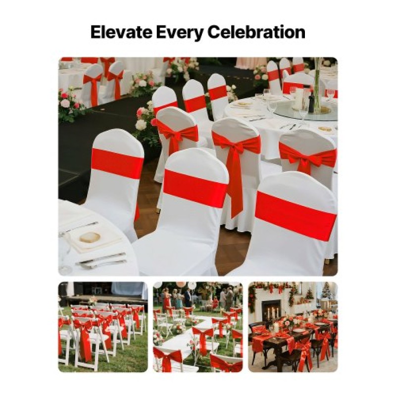 VEVOR Satin Chair Sashes Φιόγκοι, 50 τεμ. Κορδέλα καρέκλας, 7 x 108 ιντσών, Κόκκινη διακόσμηση δεξίωσης γάμου, για γαμήλια τελετή Baby Shower Party Events Διακοσμητικό κάλυμμα καρέκλας δεξιώσεων