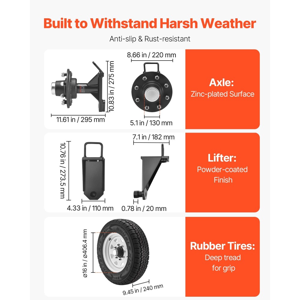 VEVOR Shipping Wheels 8-Lug Wheels Kit, Heavy Duty Shipping Container Accessories with Ratchet Tie Down-Moves 6 m-12 m, Ασφαλής μεταφορά για αποβάθρα, αποθήκη, εργοτάξιο, μαύρο