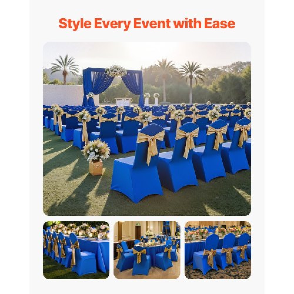Καλύμματα καρέκλας VEVOR 50 τμχ Royal Blue, κάλυμμα καρέκλας Spandex από πολυεστέρα, Stretch slipcovers για δείπνο δείπνου γαμήλιου πάρτι Πλατεία μπροστινά καλύμματα καρέκλας, Ταιριάζει σε διαστάσεις καρέκλας έως 20,08 x 17,72 x 37,4 ίντσες