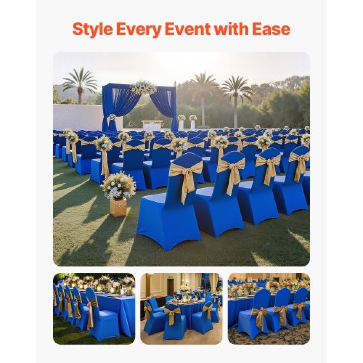 Καλύμματα καρέκλας VEVOR 50 τμχ Royal Blue, κάλυμμα καρέκλας Spandex από πολυεστέρα, Stretch slipcovers για δείπνο δείπνου γαμήλιου πάρτι Πλατεία μπροστινά καλύμματα καρέκλας, Ταιριάζει σε διαστάσεις καρέκλας έως 20,08 x 17,72 x 37,4 ίντσες