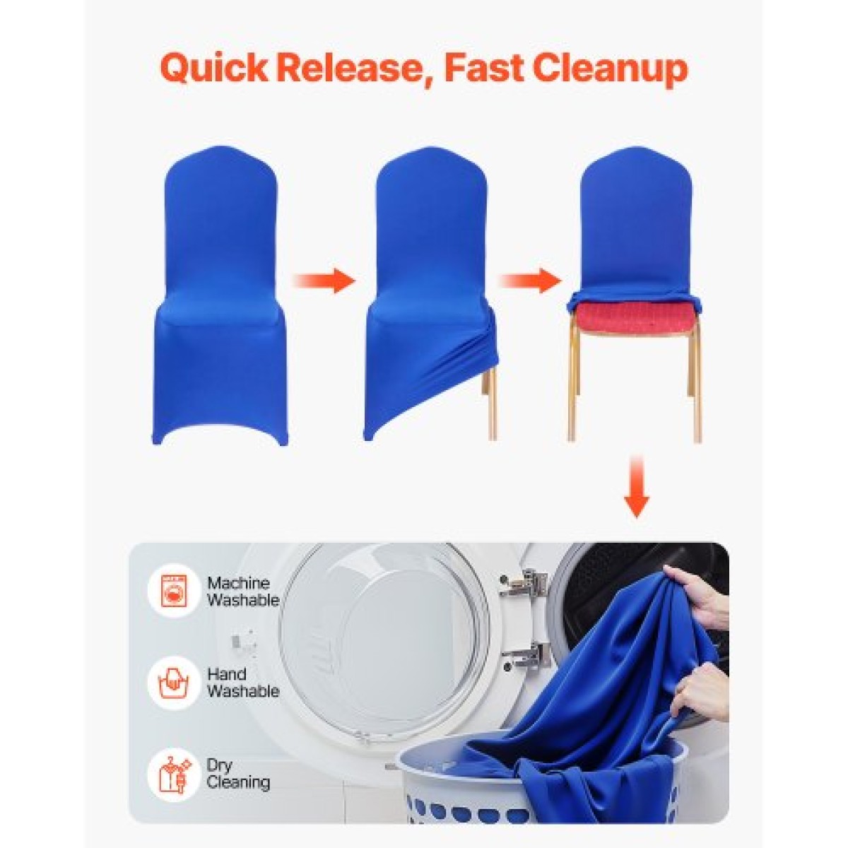 Καλύμματα καρέκλας VEVOR 50 τμχ Royal Blue, κάλυμμα καρέκλας Spandex από πολυεστέρα, Stretch slipcovers για δείπνο δείπνου γαμήλιου πάρτι Πλατεία μπροστινά καλύμματα καρέκλας, Ταιριάζει σε διαστάσεις καρέκλας έως 20,08 x 17,72 x 37,4 ίντσες