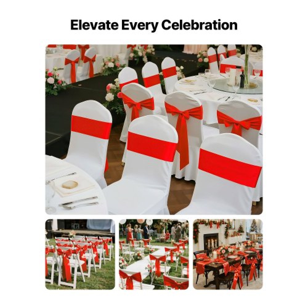 VEVOR Satin Chair Sashes Φιόγκοι, 100 τεμ. Κορδέλα καρέκλας, 7 x 108 ιντσών, Κόκκινη διακόσμηση δεξίωσης γάμου, για εκδηλώσεις γάμου Baby Shower Party Events Διακοσμητικό κάλυμμα πολυθρόνας