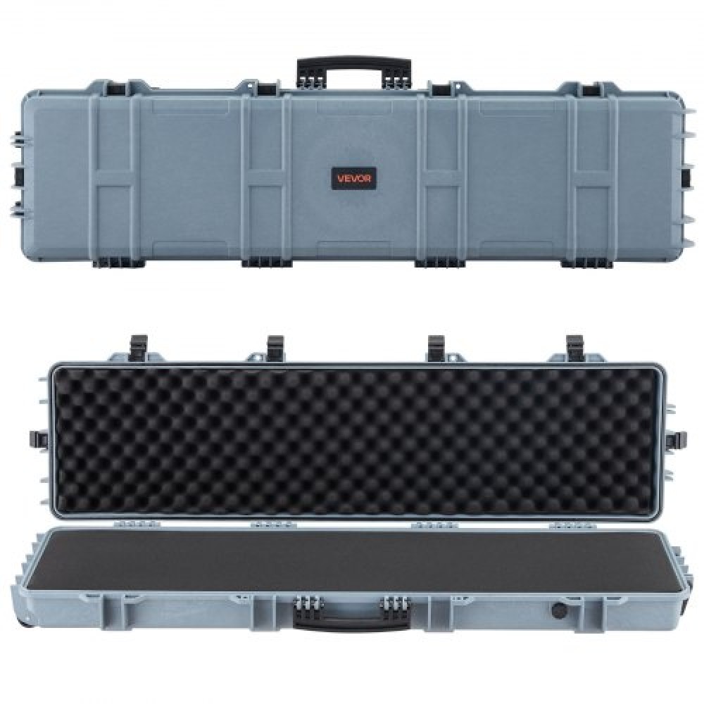 VEVOR Hard Rifle Case, Lockable Rifle Case with Pre-cut Foams, 1270 mm Movable Gun Storage with Wheels, IP67 Waterproof & Dustproof Pistol Storage for Rifle, Shotgun, Airsoft Gun, Grey
