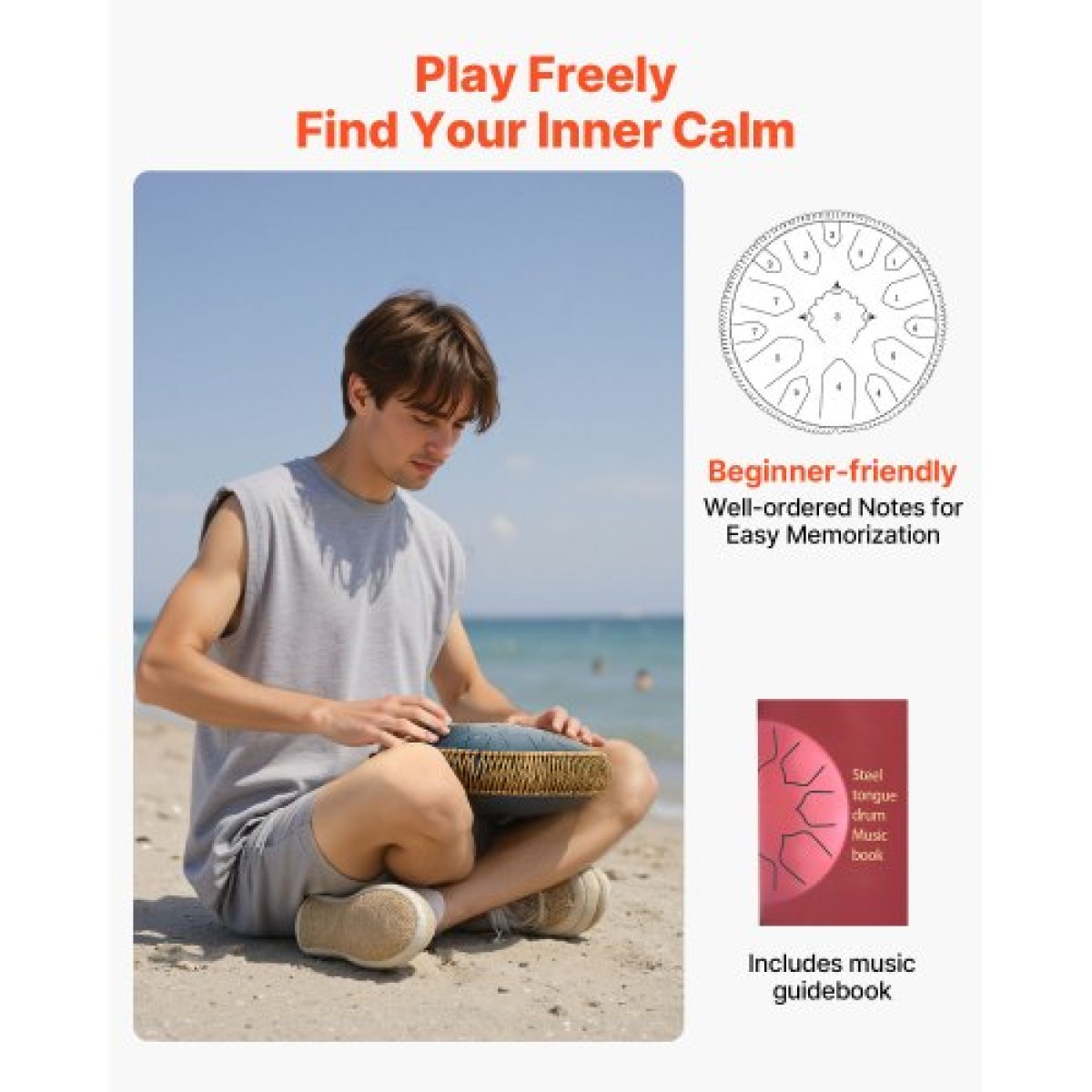 VEVOR Steel Tongue Drum, 33cm 15 Notes Rain Drum for Outside Garden, C Major Musical Drums with Music Book & Mallets, Percussion Instrument for Meditation Yoga Beginner Musical Education, Navy Blue