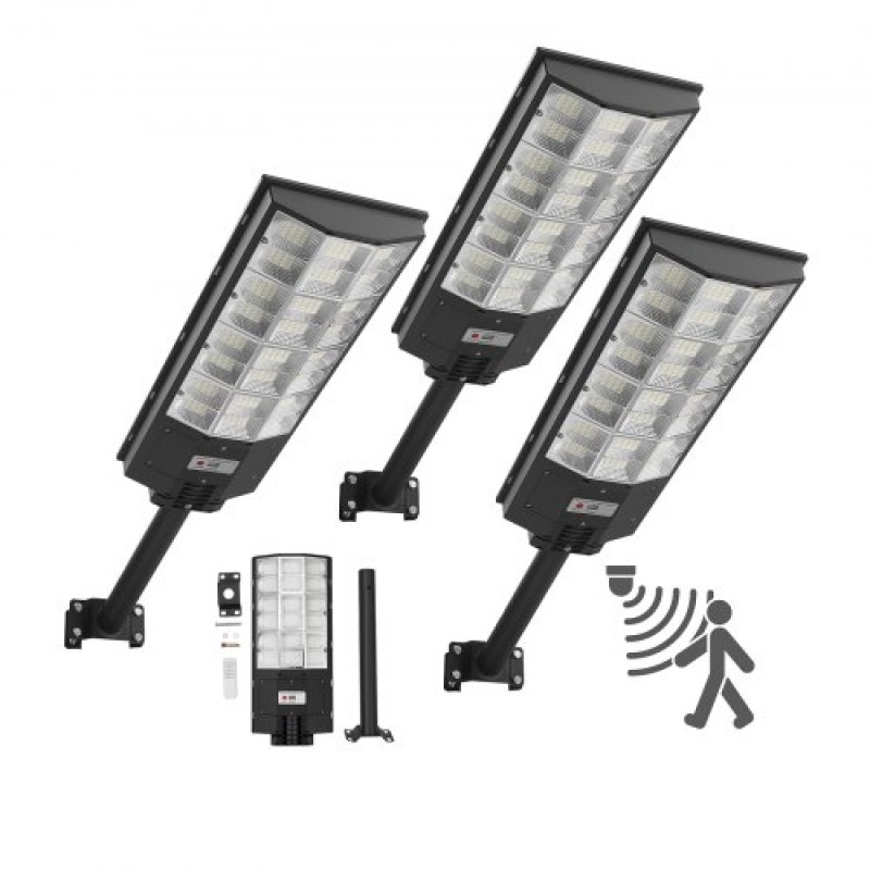VEVOR 8000W Solar Street Lights Outdoor, 450000LM, Επαγγελματικός Χώρος Στάθμευσης Φώτα Dusk to Dawn, LED Flood Security Light with Motion Sensor, IP65 Waterproof Outdoor Light, for Driveway Yard, 3 Pack