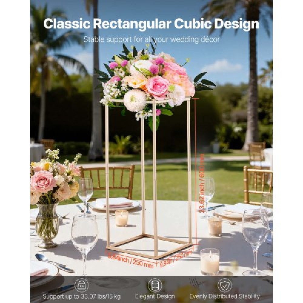 VEVOR Wedding Flower Stand, 10PCS 23,62 ιντσών Stand λουλουδιών, Floral stands με κρυφή βίδα, ορθογώνια κυβική φλοράλ επίστρωση για γάμο, πάρτι, γενέθλια, σπίτι, γαλλικά χρυσά stand