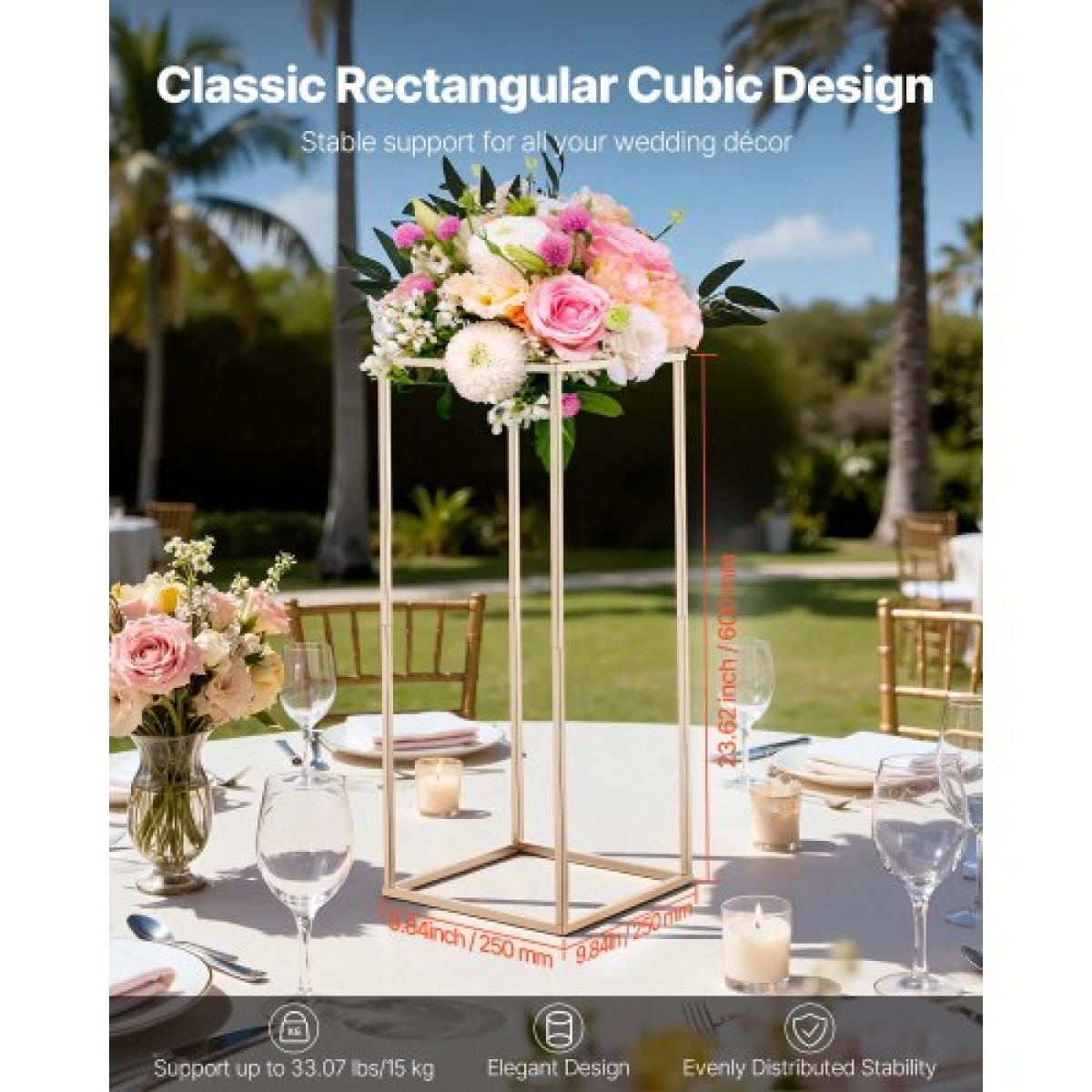 VEVOR Wedding Flower Stand, 10PCS 23,62 ιντσών Stand λουλουδιών, Floral stands με κρυφή βίδα, ορθογώνια κυβική φλοράλ επίστρωση για γάμο, πάρτι, γενέθλια, σπίτι, γαλλικά χρυσά stand
