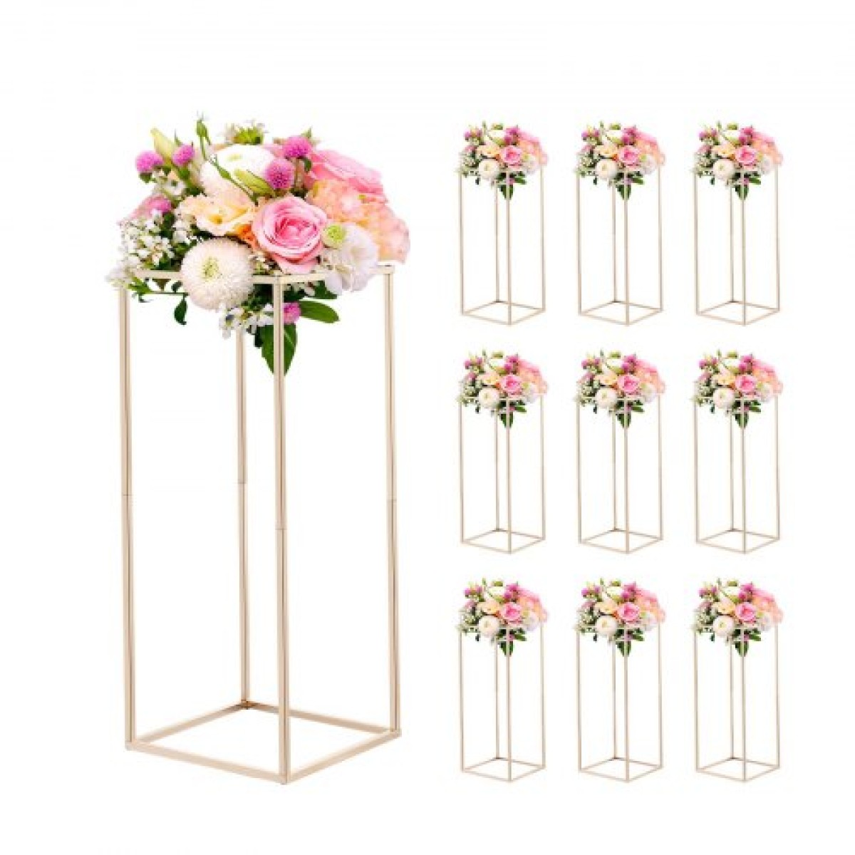 VEVOR Wedding Flower Stand, 10PCS 23,62 ιντσών Stand λουλουδιών, Floral stands με κρυφή βίδα, ορθογώνια κυβική φλοράλ επίστρωση για γάμο, πάρτι, γενέθλια, σπίτι, γαλλικά χρυσά stand