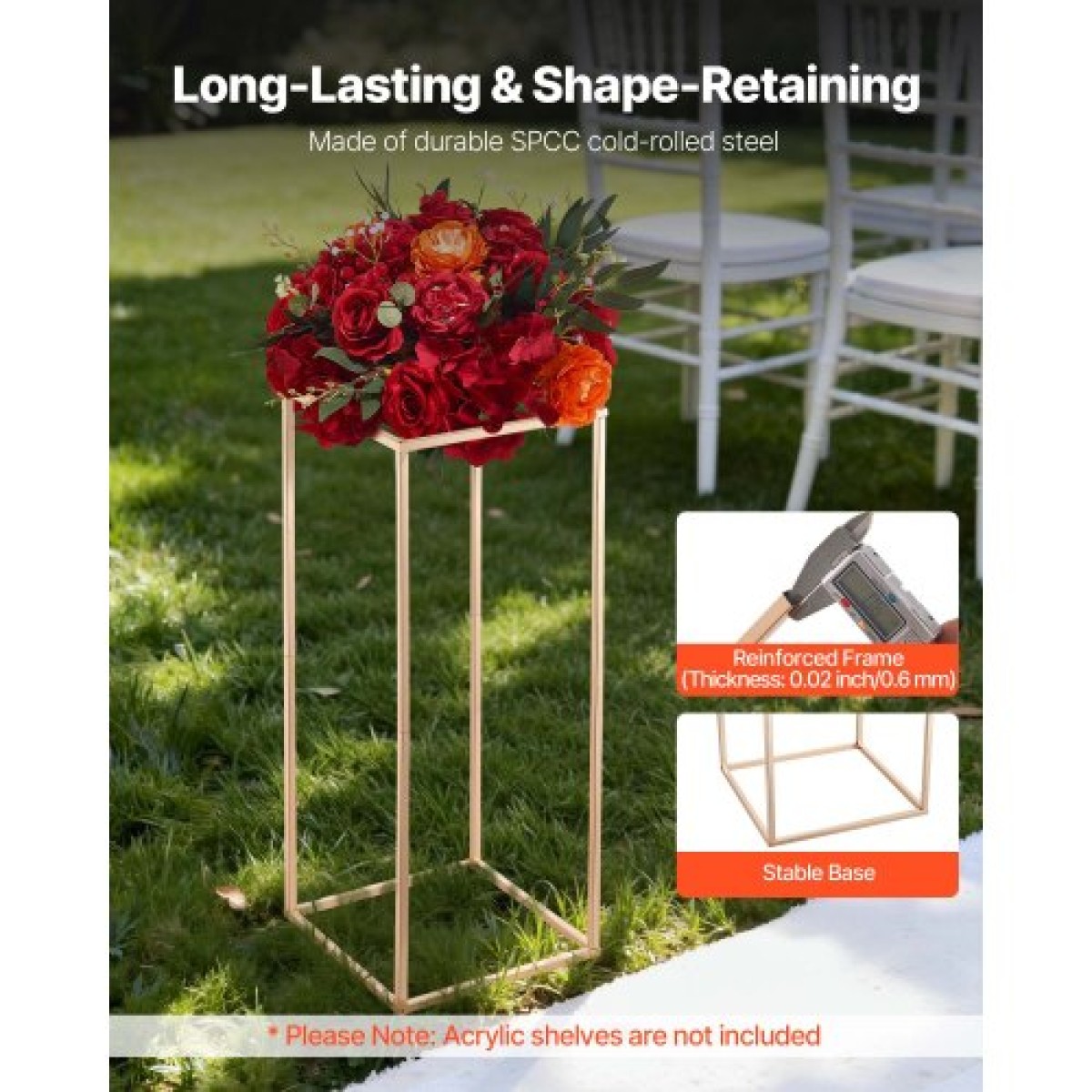 VEVOR Wedding Flower Stand, 10PCS 23,62 ιντσών Stand λουλουδιών, Floral stands με κρυφή βίδα, ορθογώνια κυβική φλοράλ επίστρωση για γάμο, πάρτι, γενέθλια, σπίτι, γαλλικά χρυσά stand